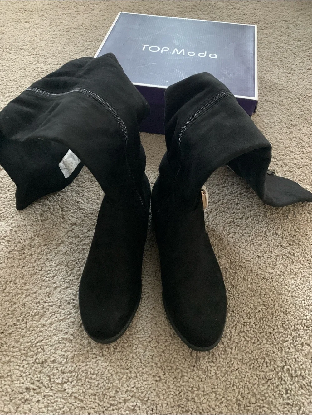TOP Moda Black Suede Over-the-Knee GOLD Buckle Boots